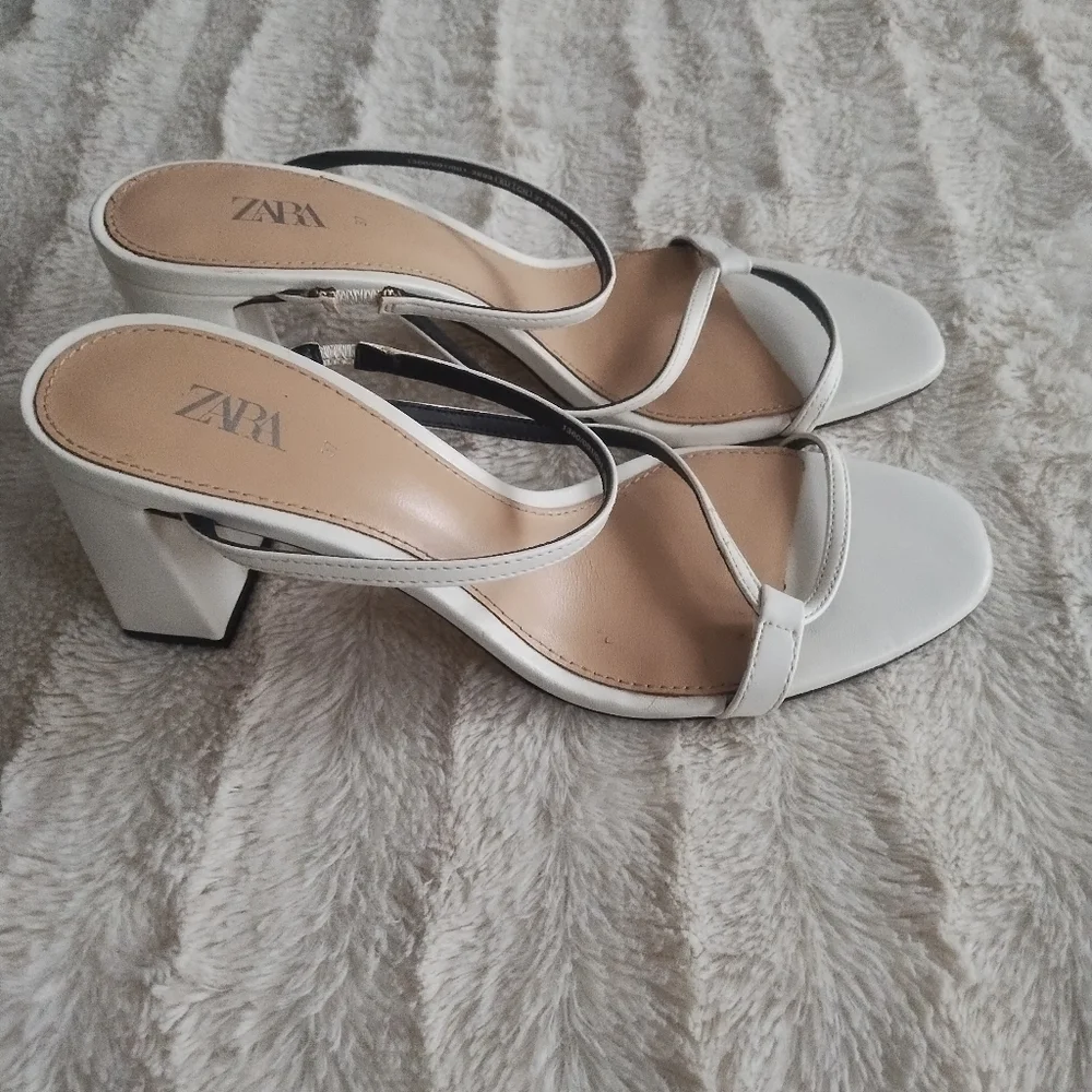 Zara White Strappy Heeled Sandals - Picture 4 of 7